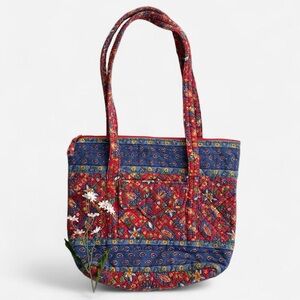 Vintage red + blue floral paisley bag